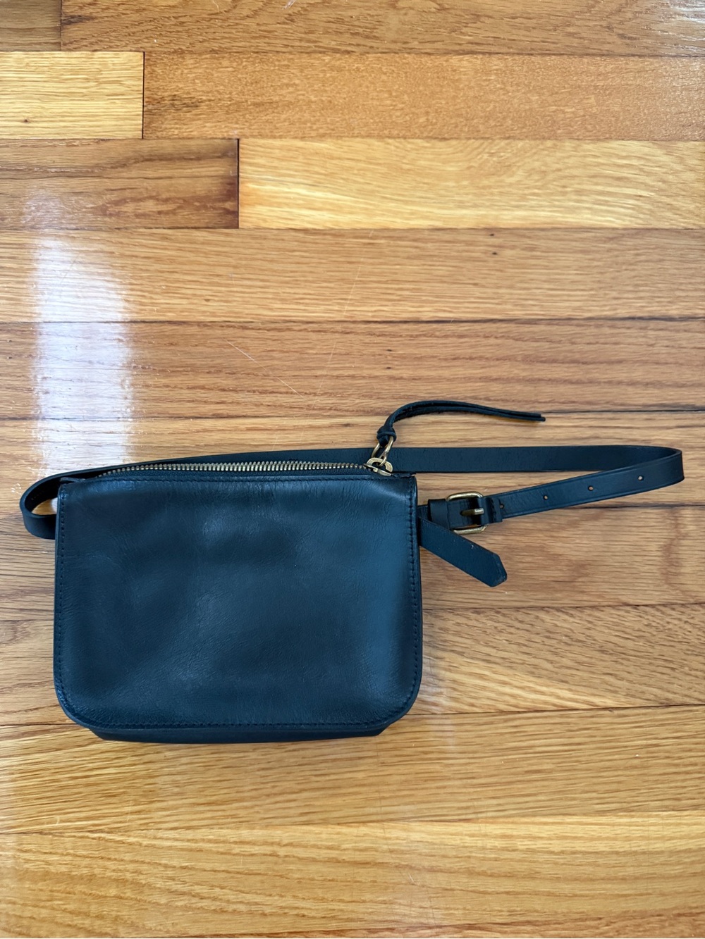 Madewell Black Leather Belt Bag with Gold Hardware